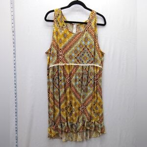 Vintage Boho Style Sleeveless Dress Tee For The Soul USA Made Browns/Yellow LG?
